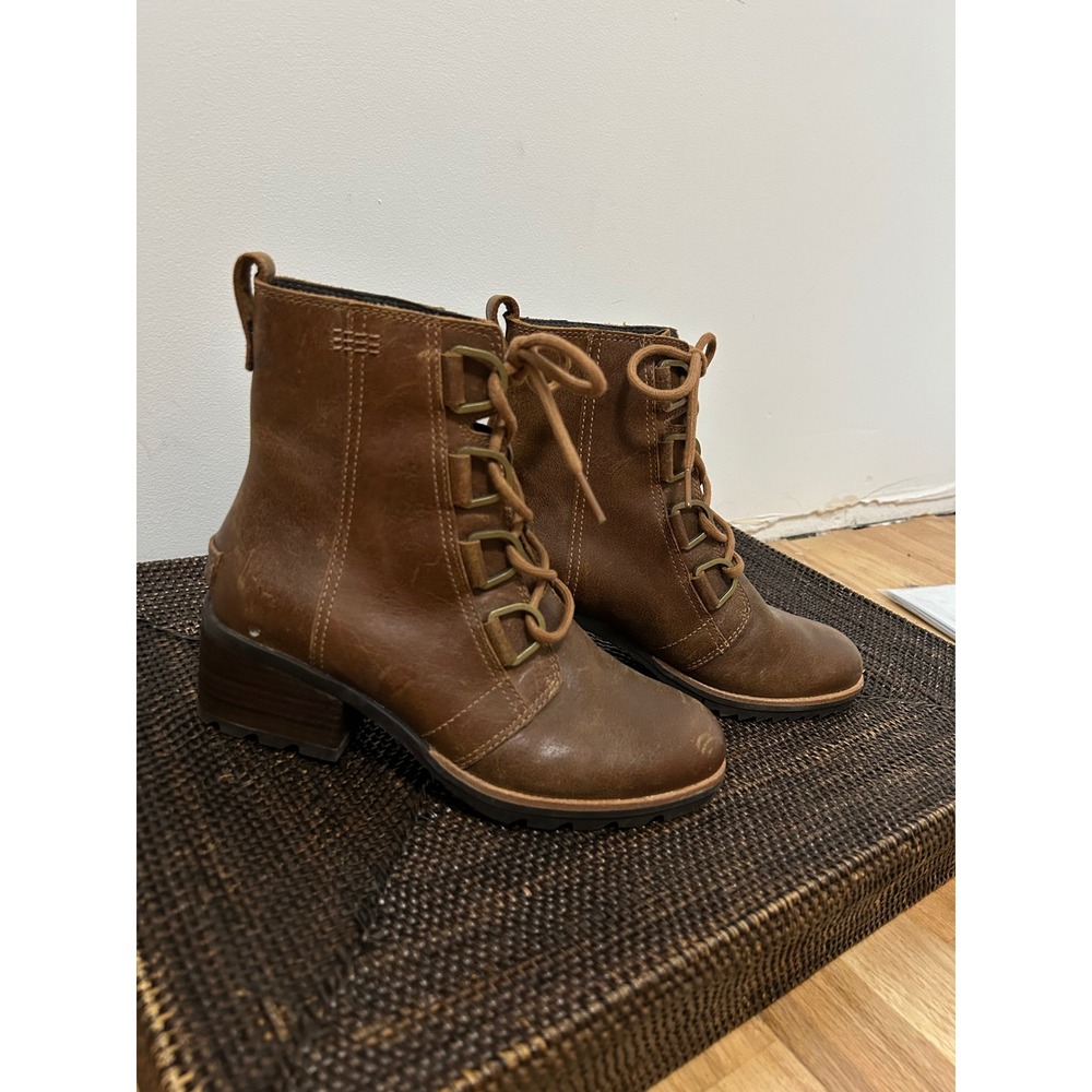 Sorel Cate Lace Boot Women 6.5 Brown Waterproof Leather Gorpcore Ankle Boots